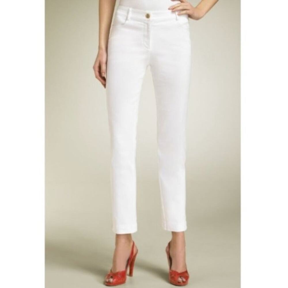 ST JOHN White Zipper Detail Ankle Straight Leg Jeans 14
